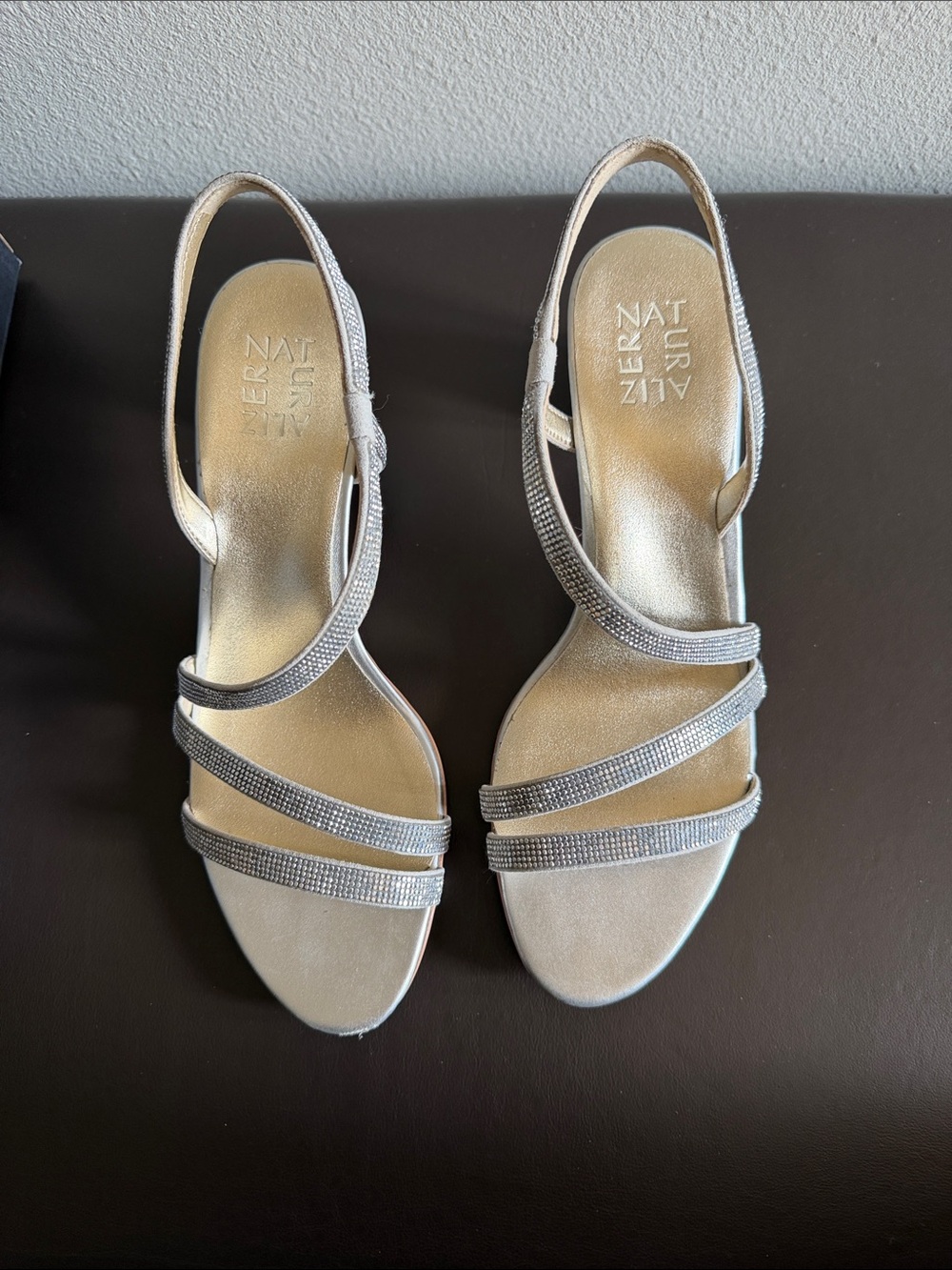 Naturalizer Silver Rhinestone Strappy Slingback Sandals